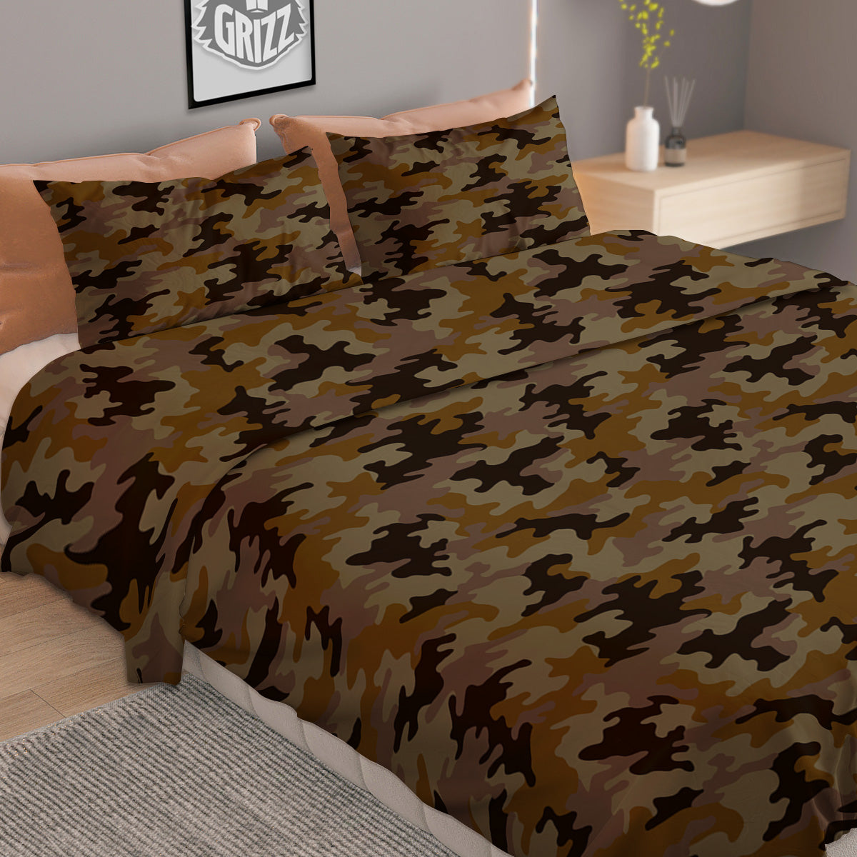 Checkered Black And Gold Print Pattern Duvet Cover Bedding Set