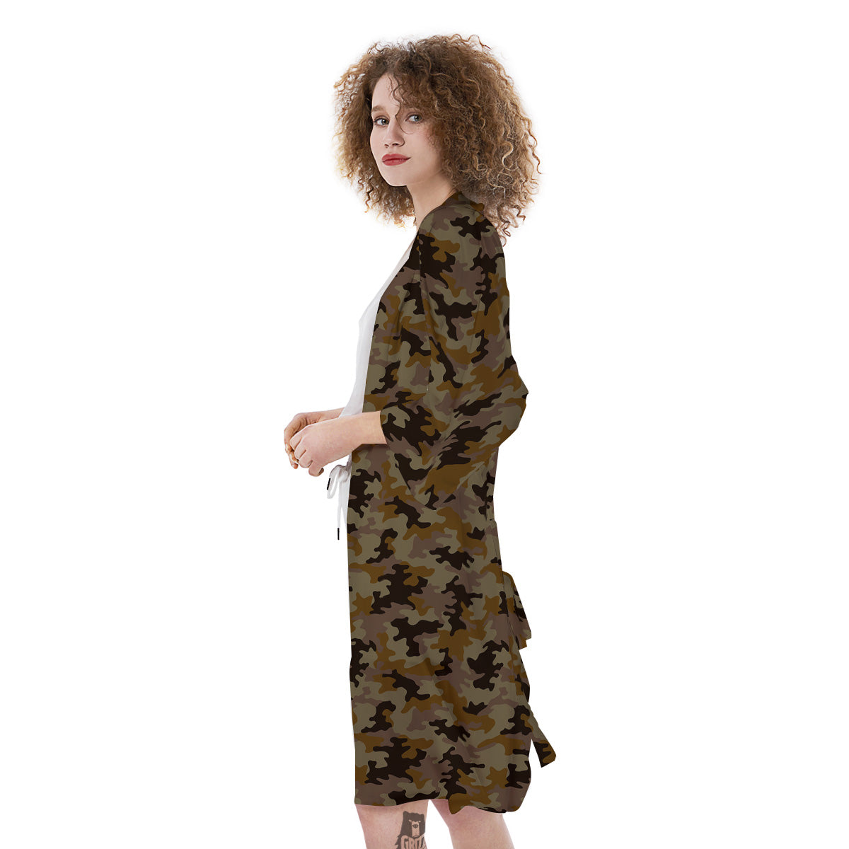 Camouflage Black And Brown Print Kimono-grizzshop