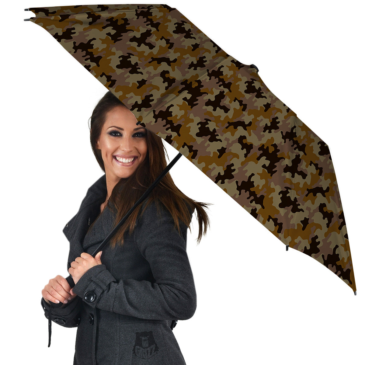 Camouflage Black And Brown Print Umbrella-grizzshop