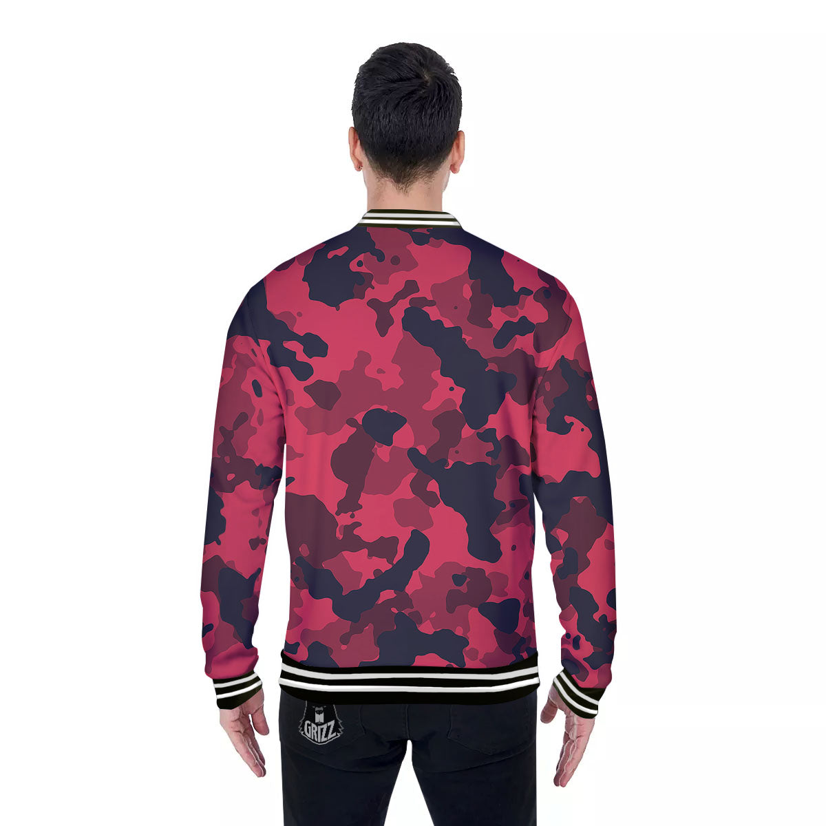 Camouflage Black And Red Print Baseball Jacket-grizzshop