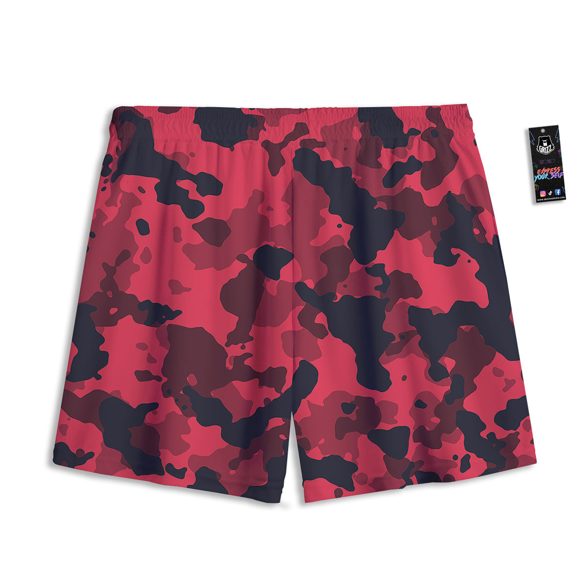 Camouflage Black And Red Print Mesh Shorts