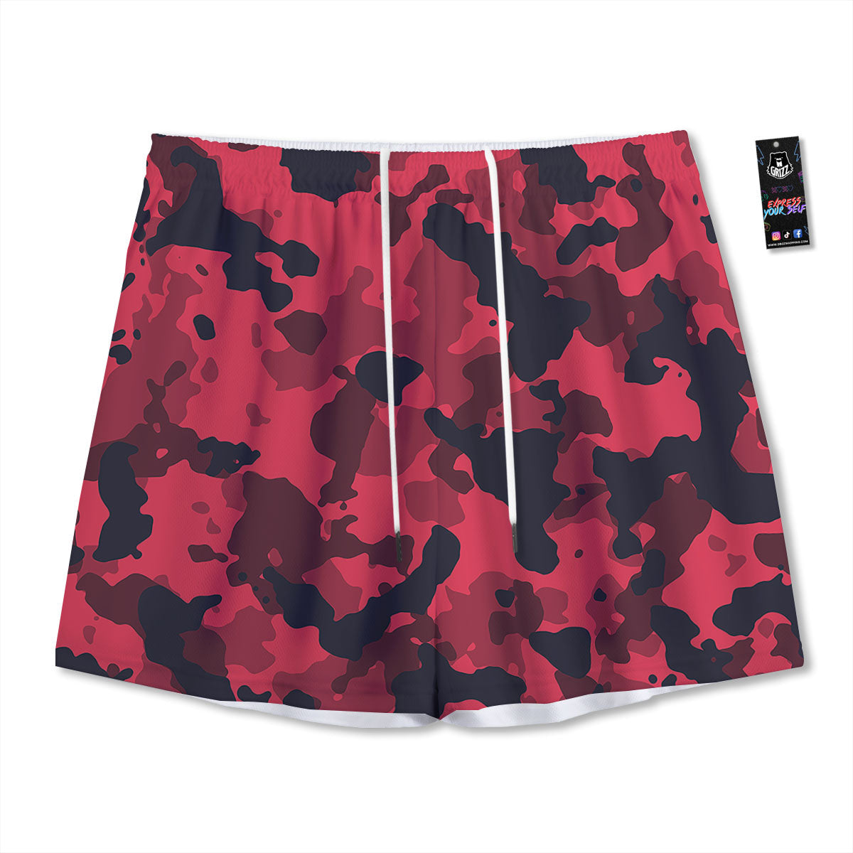 Camouflage Black And Red Print Mesh Shorts