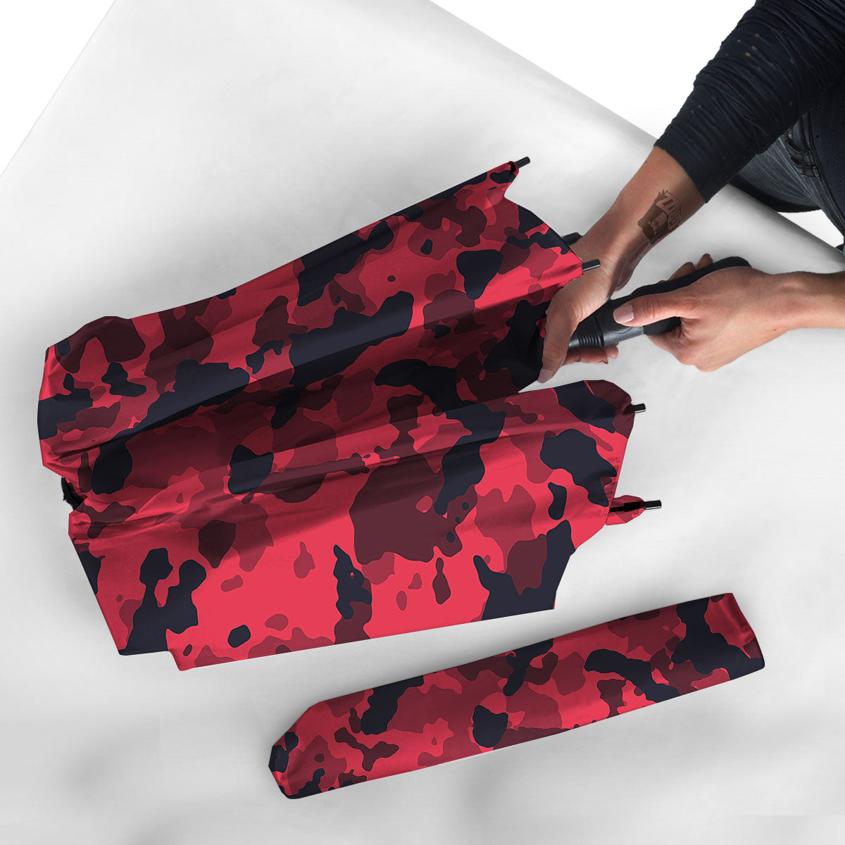 Camouflage Black And Red Print Umbrella-grizzshop