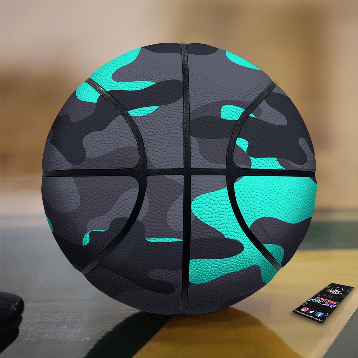 Camouflage Black And Teal Print Basketball