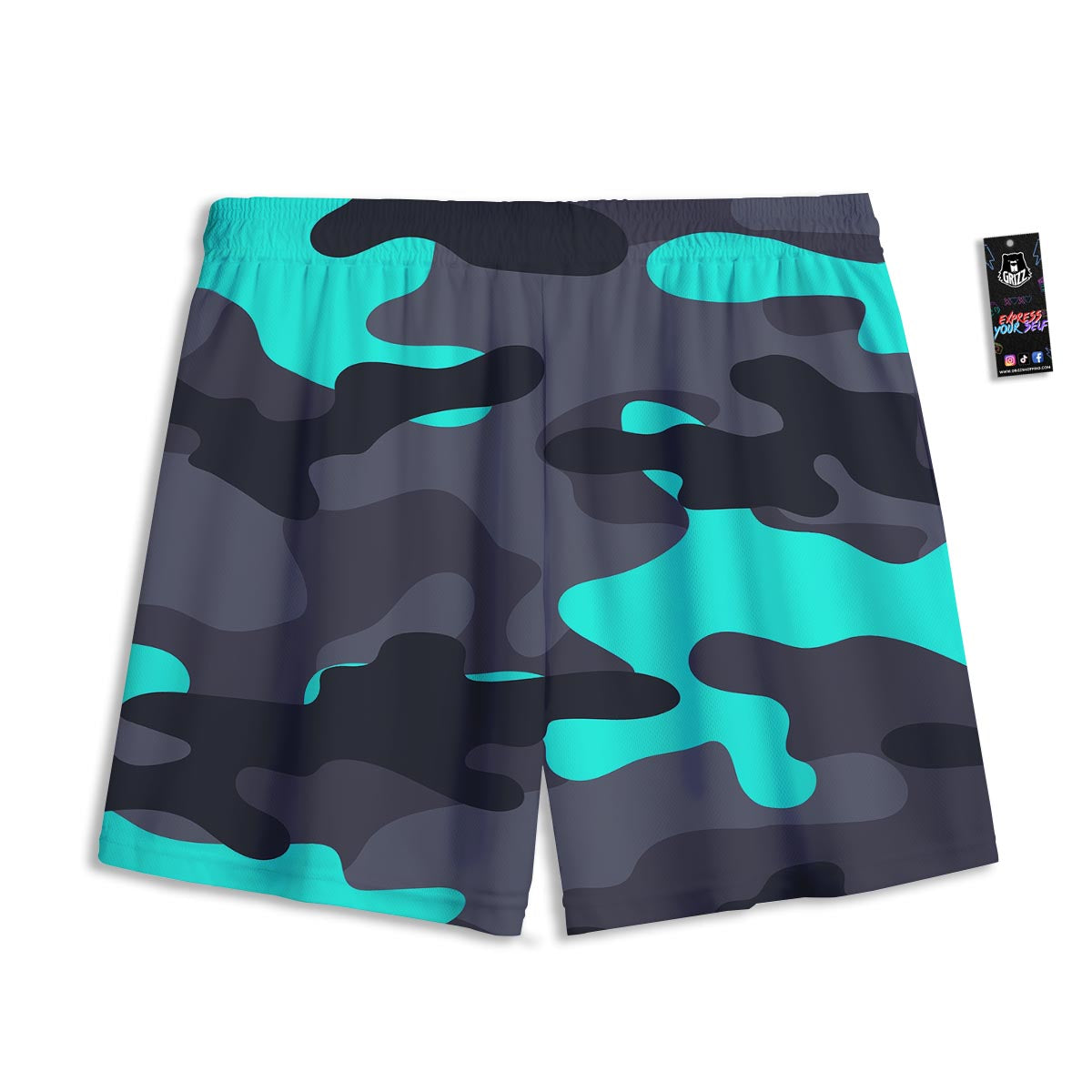 Camouflage Black And Teal Print Mesh Shorts