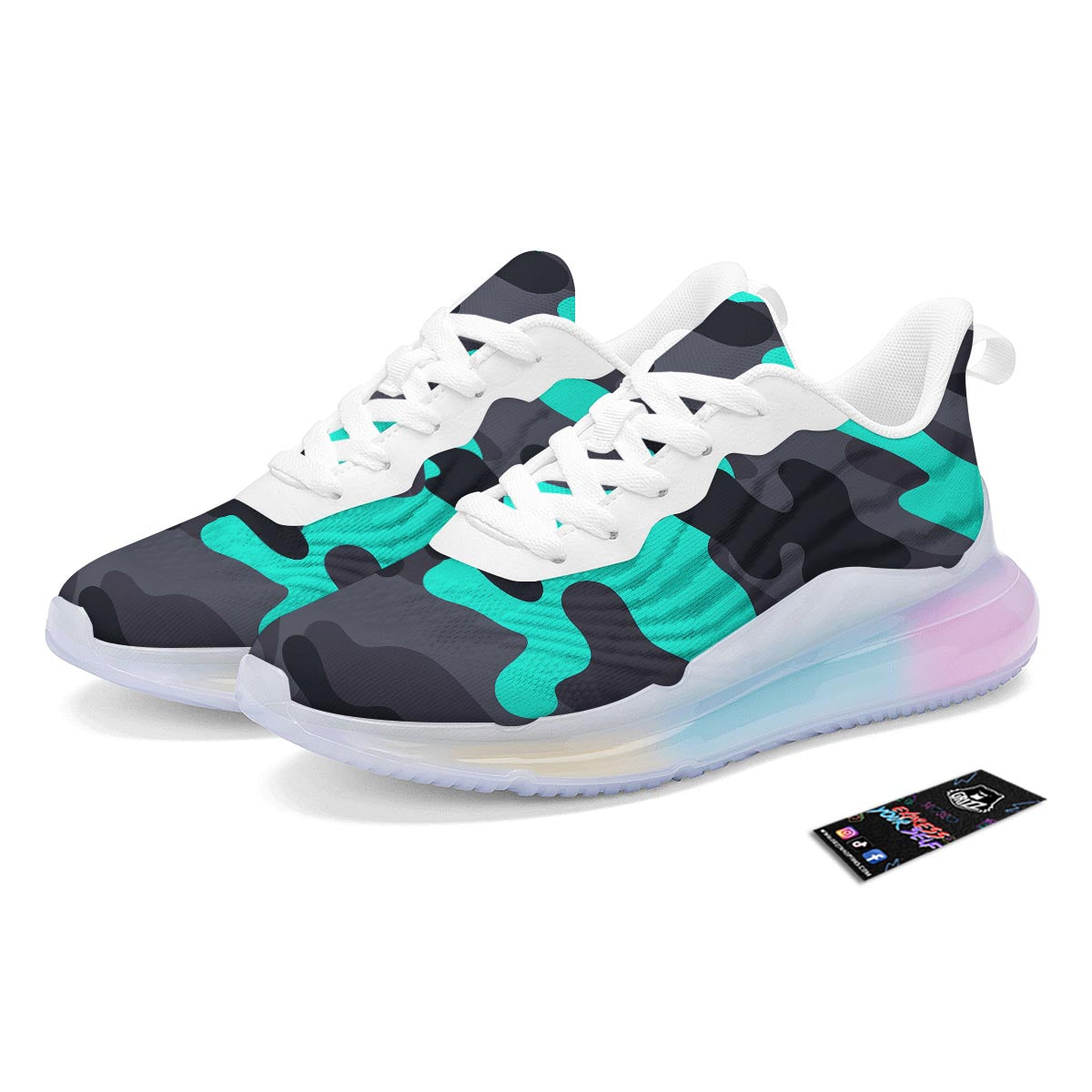 Camouflage Black And Teal Print Running Sneakers-grizzshop