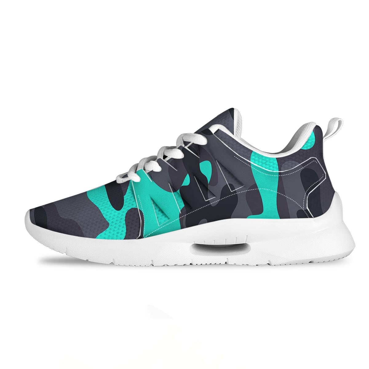 Camouflage Black And Teal Print Tennis Shoes-grizzshop
