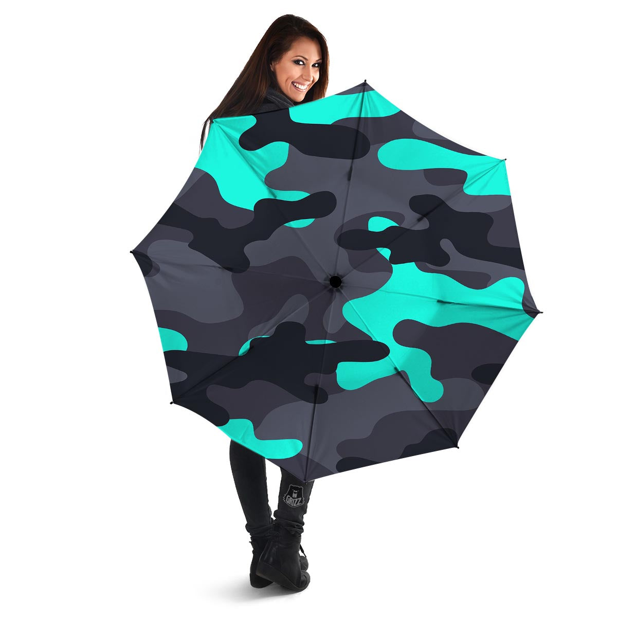 Camouflage Black And Teal Print Umbrella-grizzshop