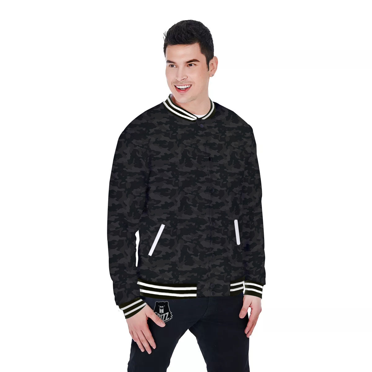 Camouflage Black Print Baseball Jacket-grizzshop