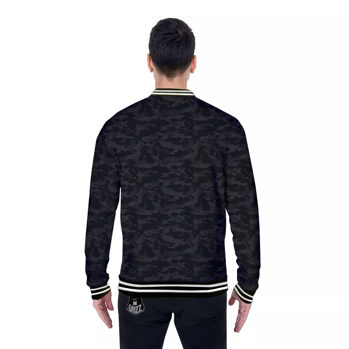 Camouflage Black Print Baseball Jacket-grizzshop