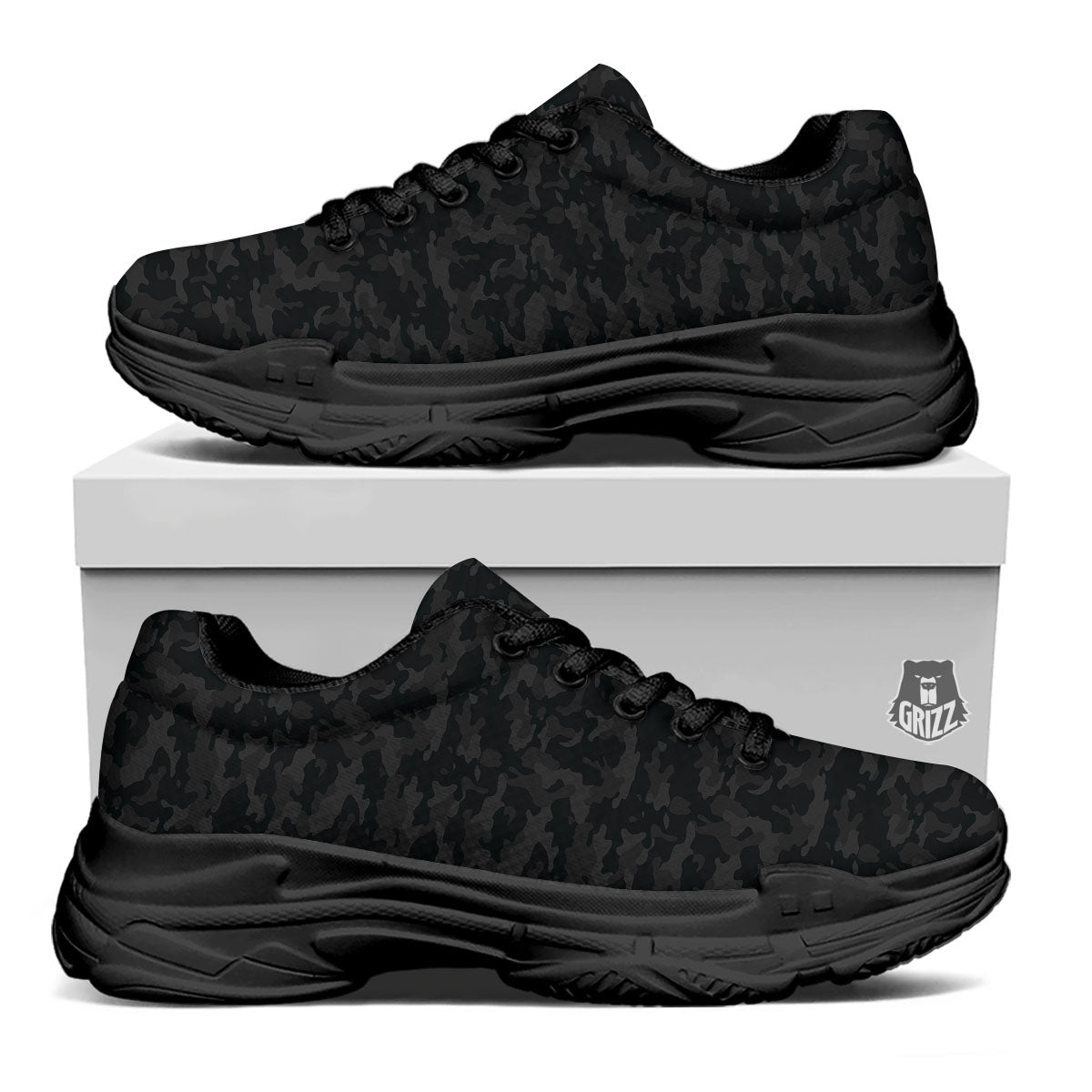 Camouflage Black Print Black Chunky Shoes-grizzshop
