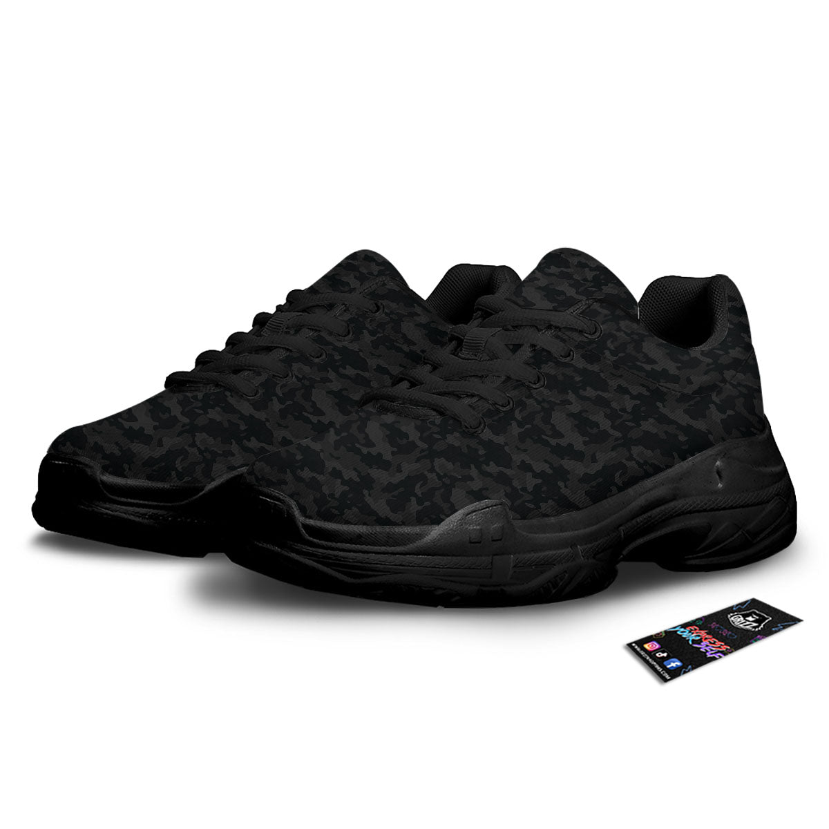 Camouflage Black Print Black Chunky Shoes-grizzshop