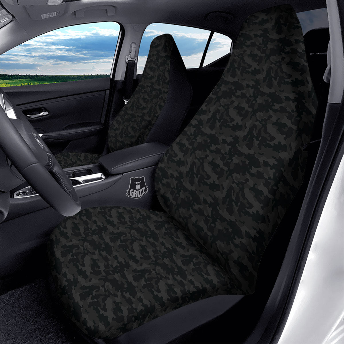 Camouflage Black Print Car Seat Covers-grizzshop