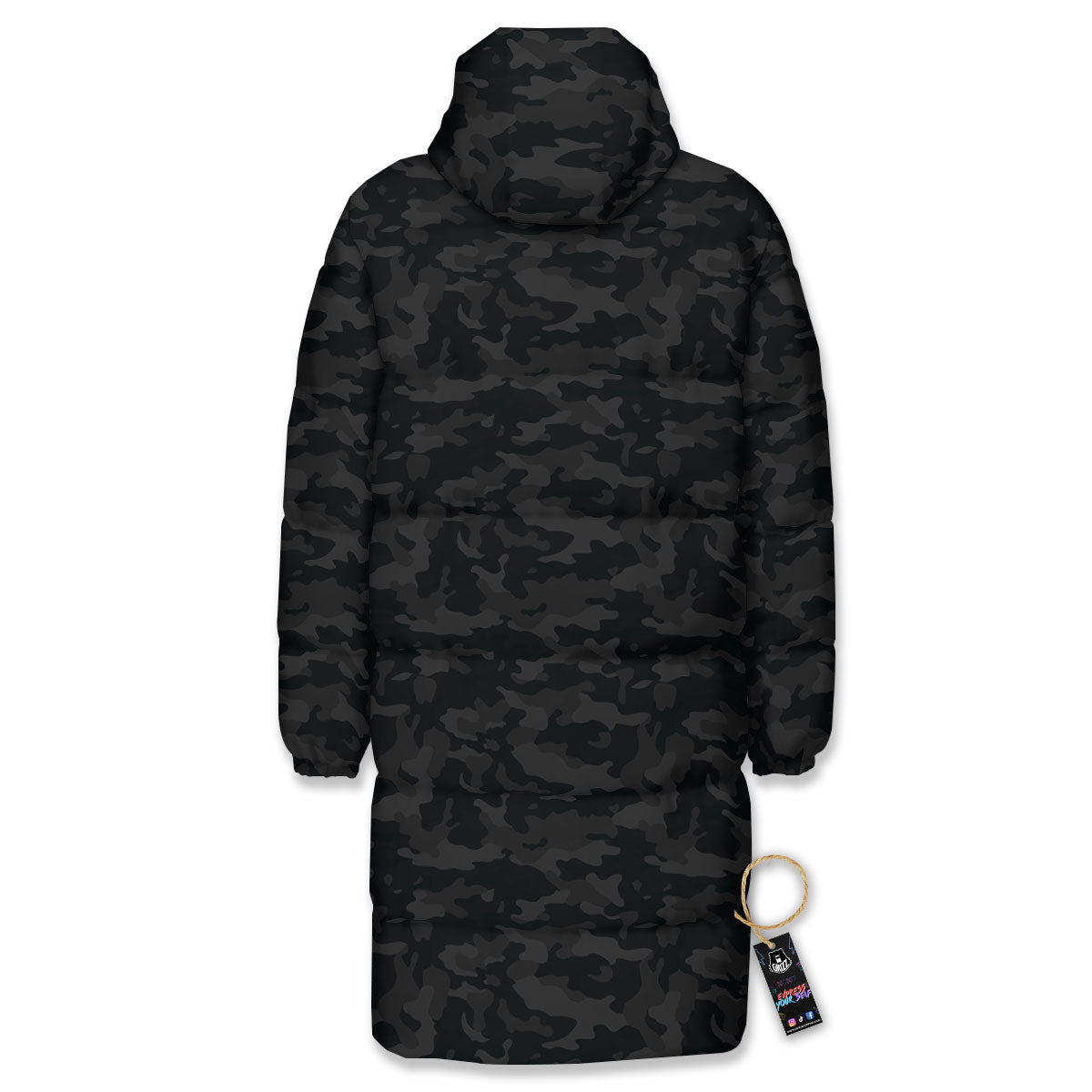 Camouflage Black Print Long Down Jacket-grizzshop