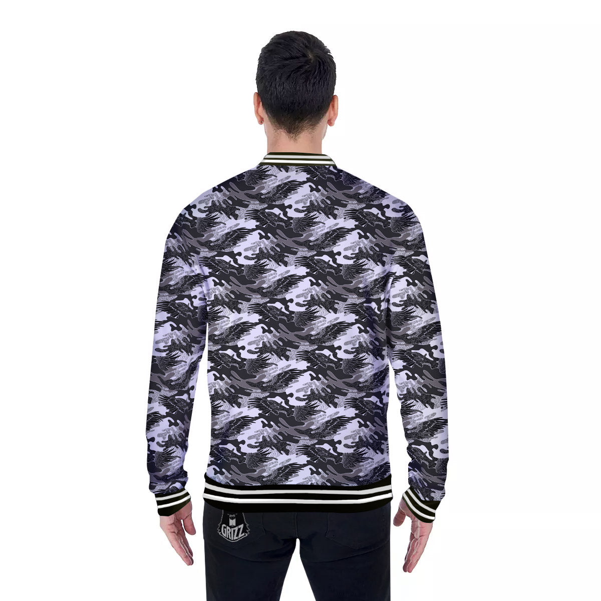Camouflage Black Wings Print Pattern Baseball Jacket-grizzshop