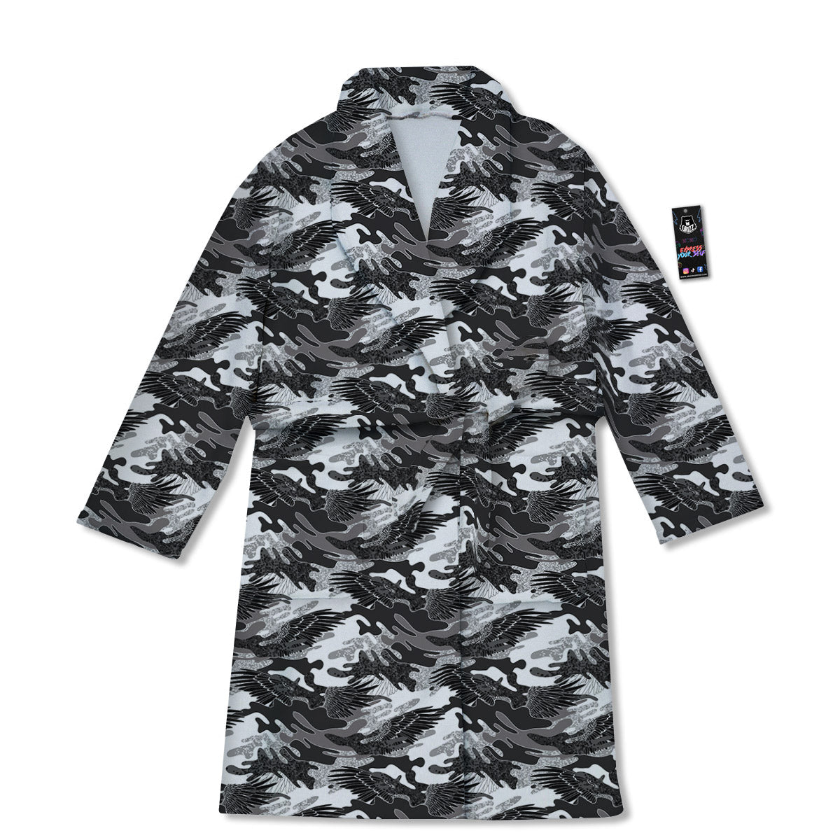 Camouflage Black Wings Print Pattern Bathrobe-grizzshop