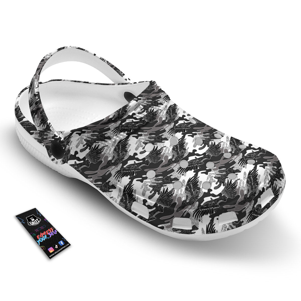 Camouflage Black Wings Print Pattern Clog-grizzshop