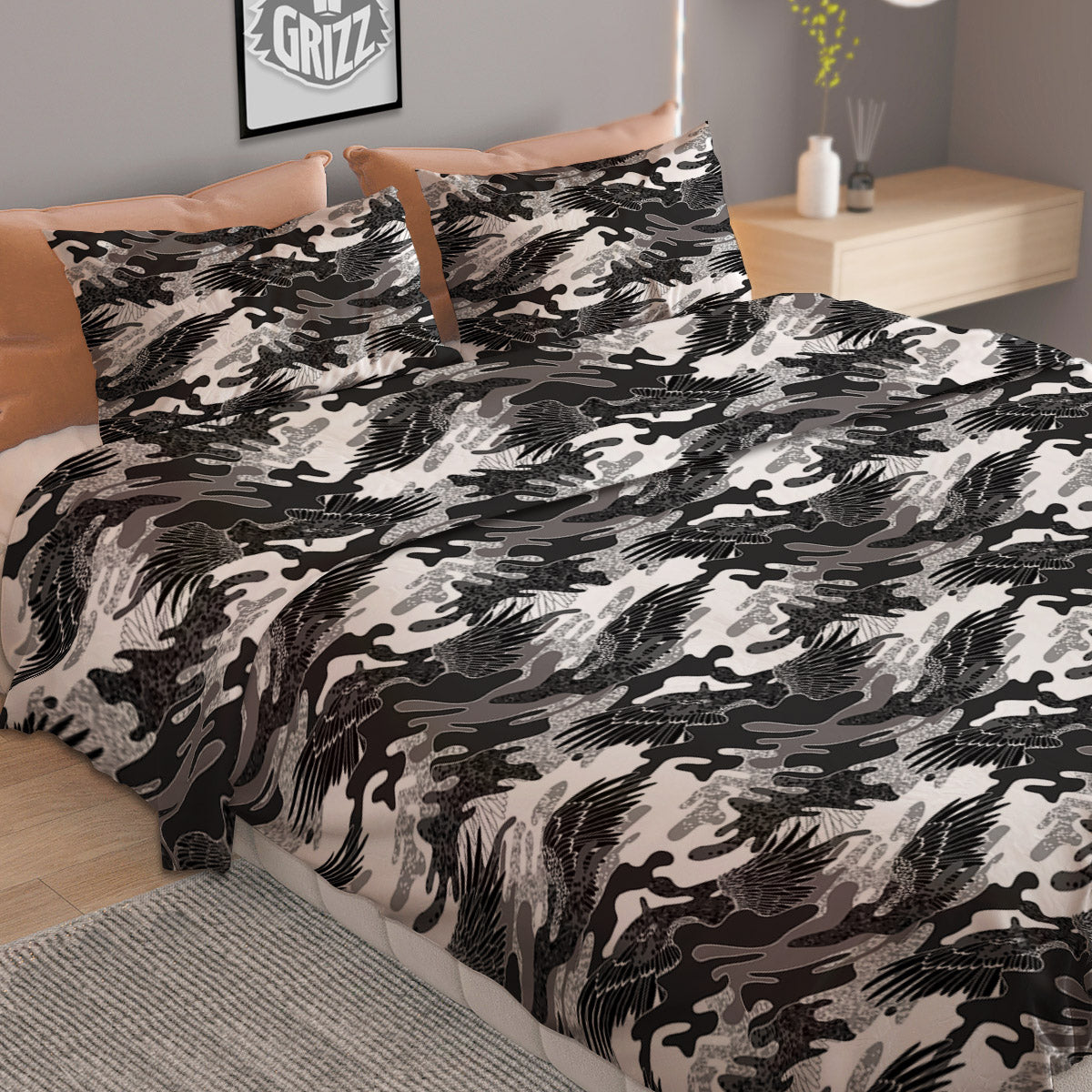 Checkered Black And Green Print Pattern Duvet Cover Bedding Set
