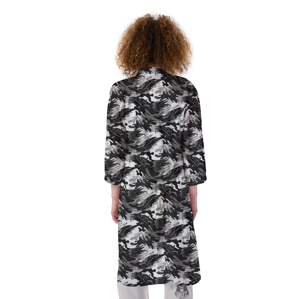 Camouflage Black Wings Print Pattern Kimono-grizzshop