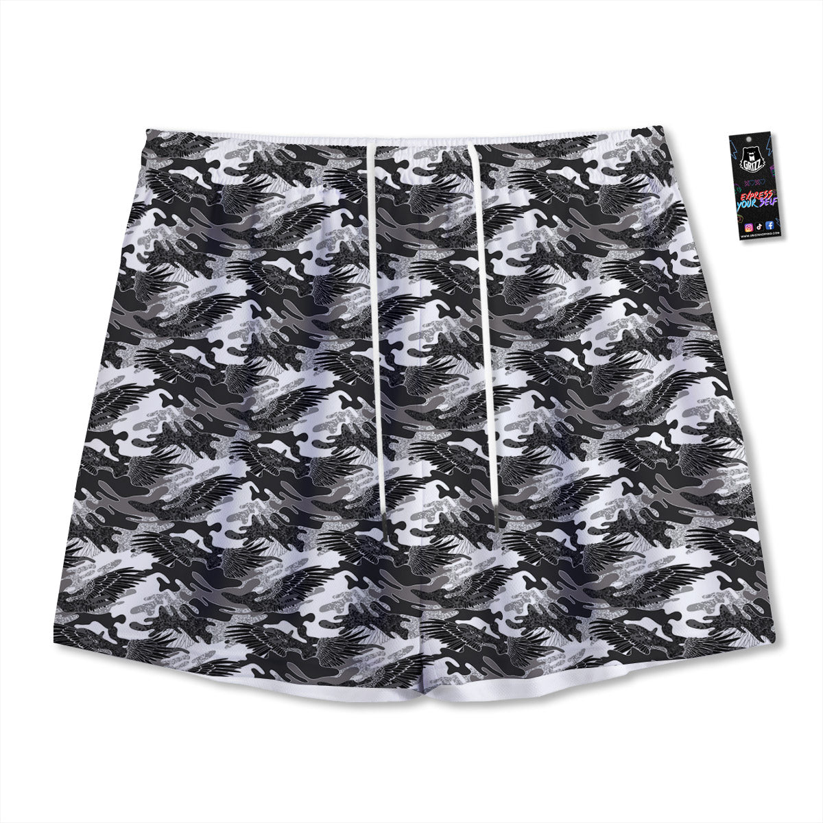 Checkered Black And Green Print Pattern Mesh Shorts