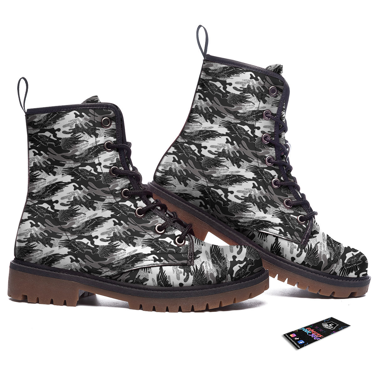 Camouflage Black Wings Print Pattern Work Boots-grizzshop