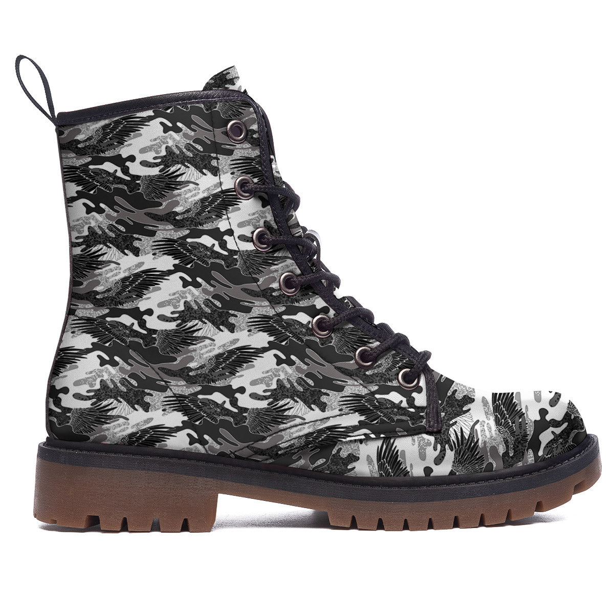 Camouflage Black Wings Print Pattern Work Boots-grizzshop