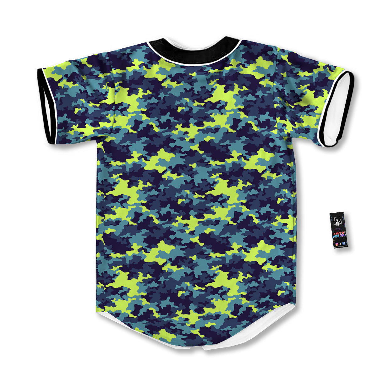 Camouflage Blue And Neon Green Print Pattern Baseball Jersey-grizzshop