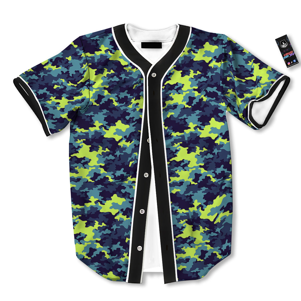 Camouflage Blue And Neon Green Print Pattern Baseball Jersey-grizzshop