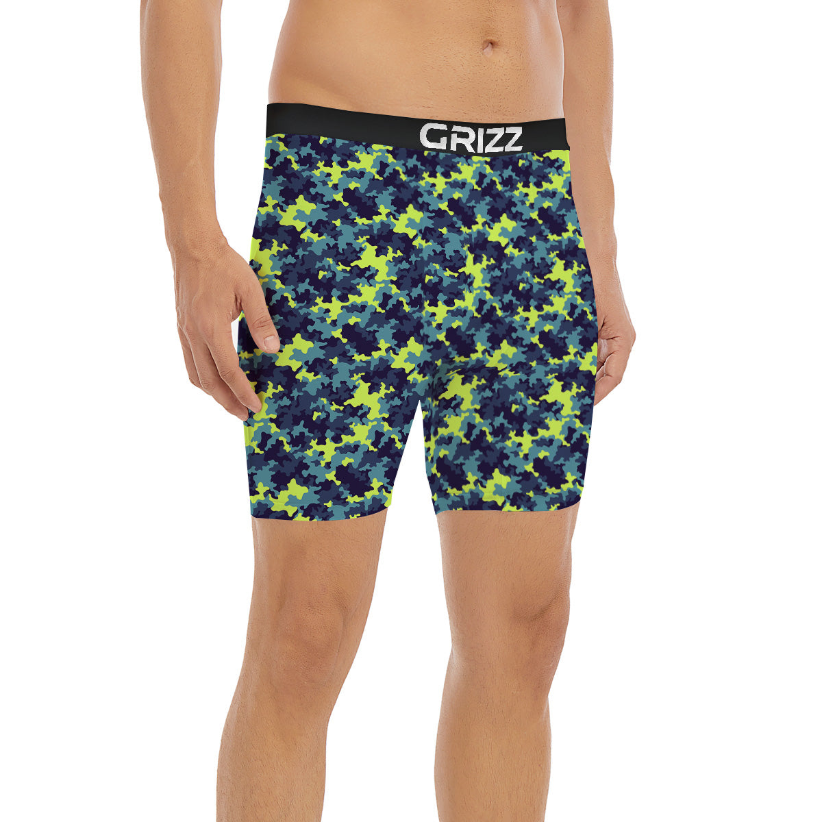 Camouflage Blue And Neon Green Print Pattern Boxer Briefs-grizzshop