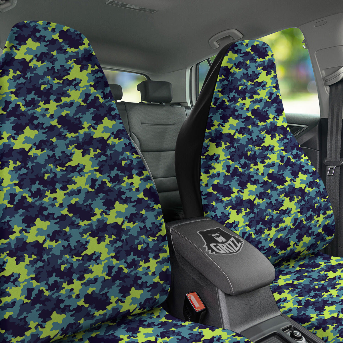 Camouflage Blue And Neon Green Print Pattern Car Seat Covers-grizzshop