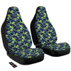 Camouflage Blue And Neon Green Print Pattern Car Seat Covers-grizzshop