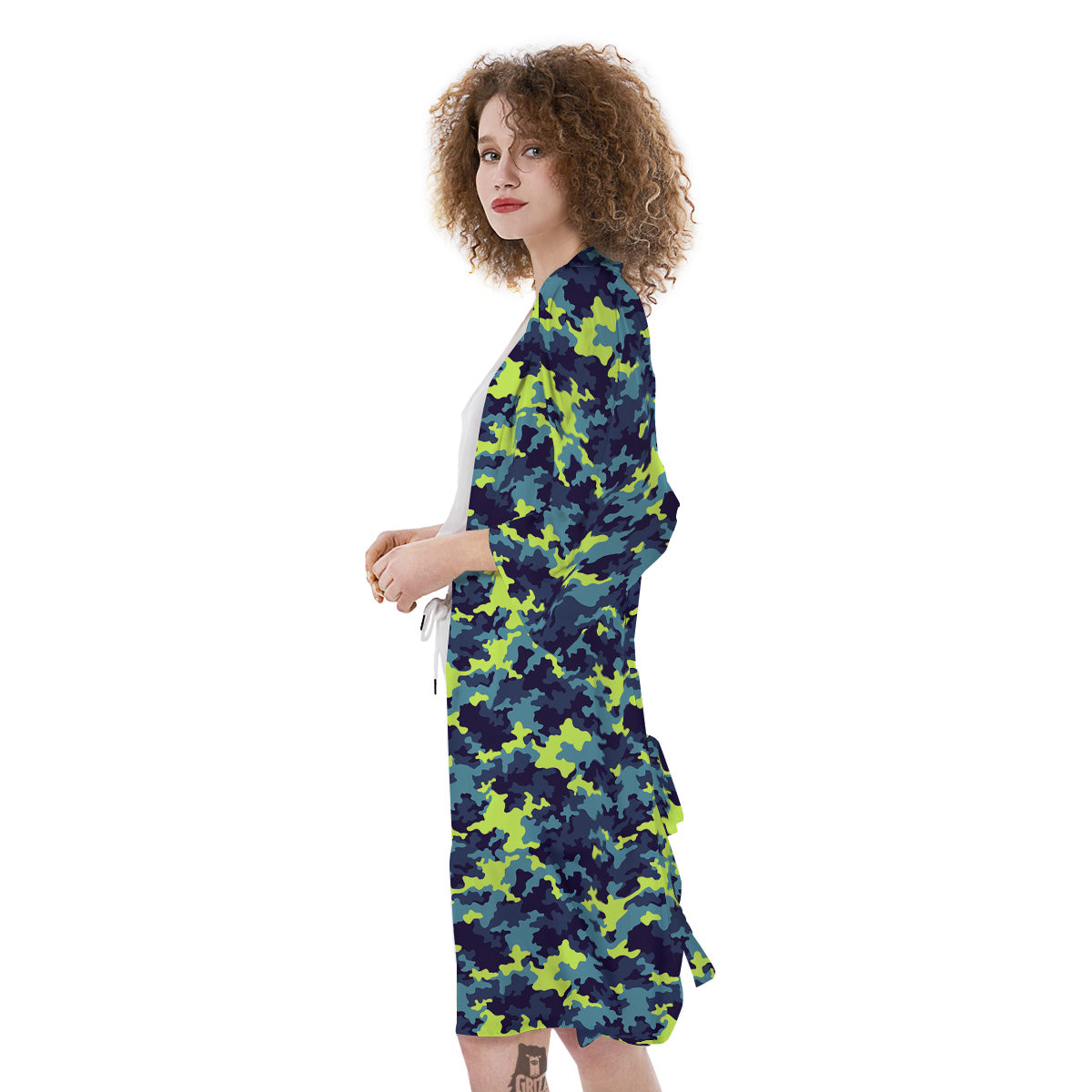 Camouflage Blue And Neon Green Print Pattern Kimono-grizzshop