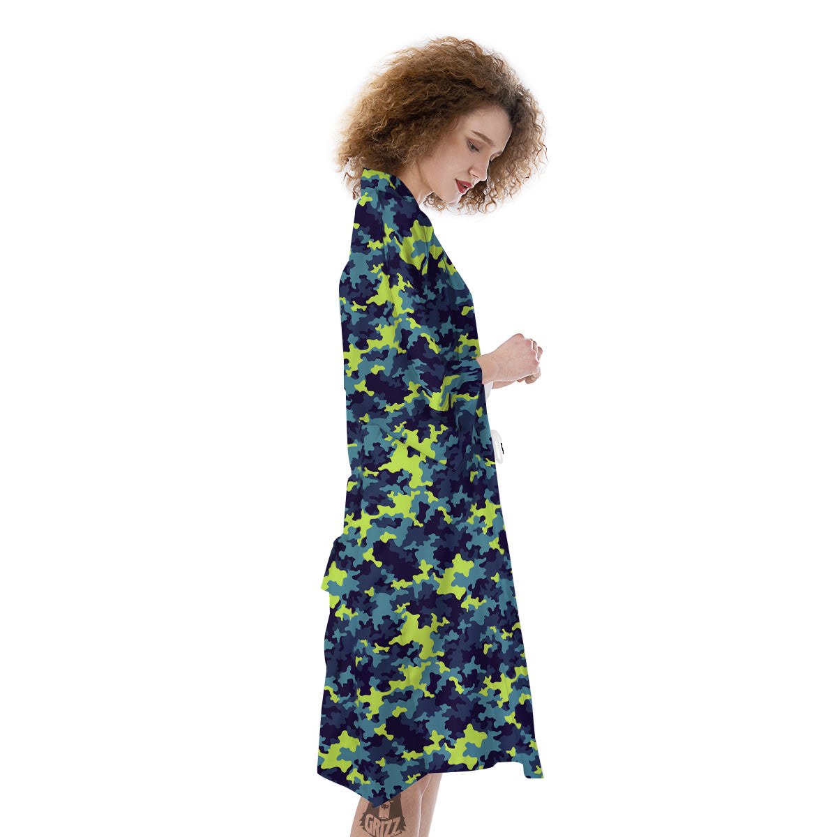 Camouflage Blue And Neon Green Print Pattern Kimono-grizzshop