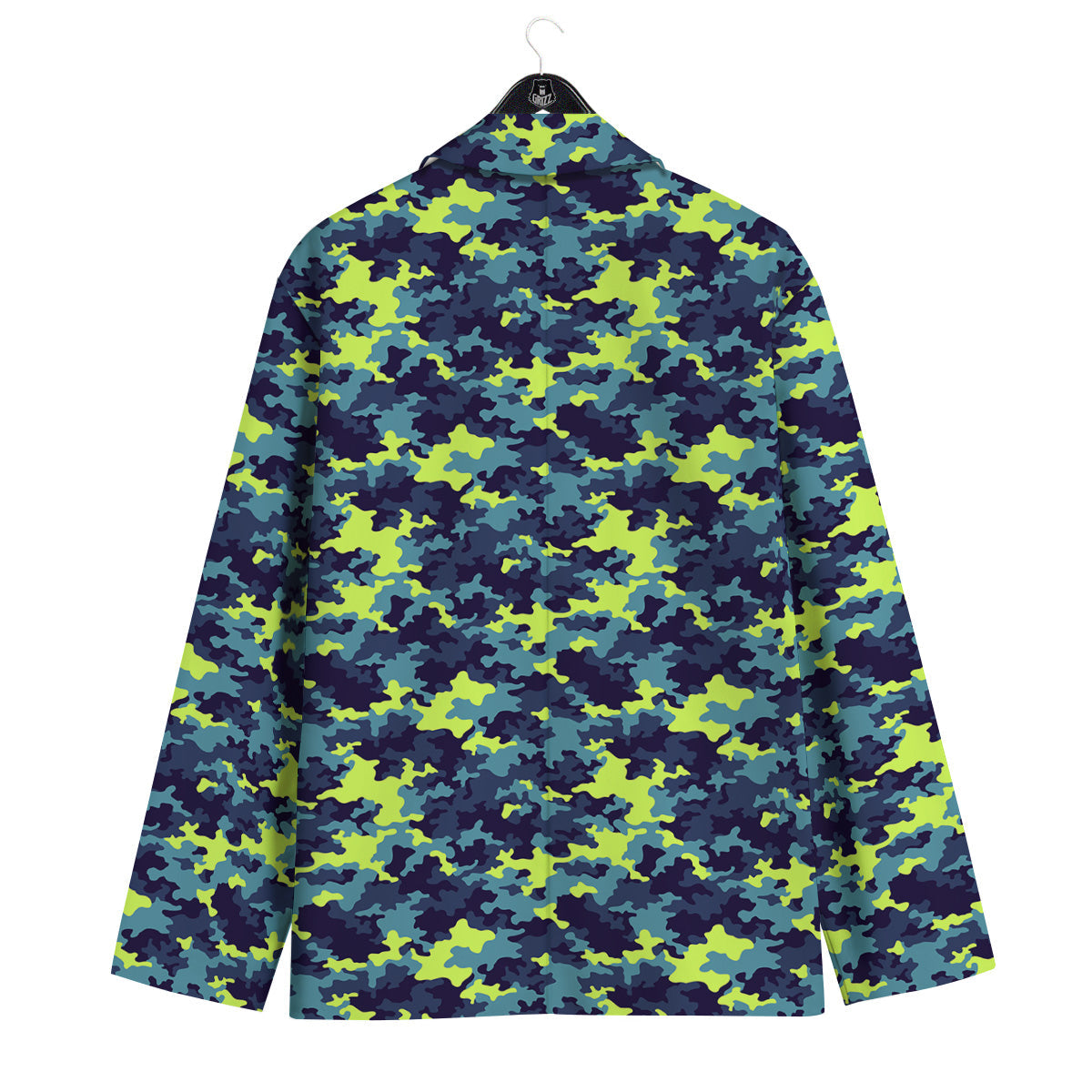 Camouflage Blue And Neon Green Print Pattern Men's Sport Coat-grizzshop