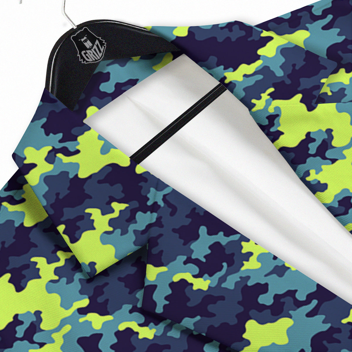 Camouflage Blue And Neon Green Print Pattern Men's Sport Coat-grizzshop
