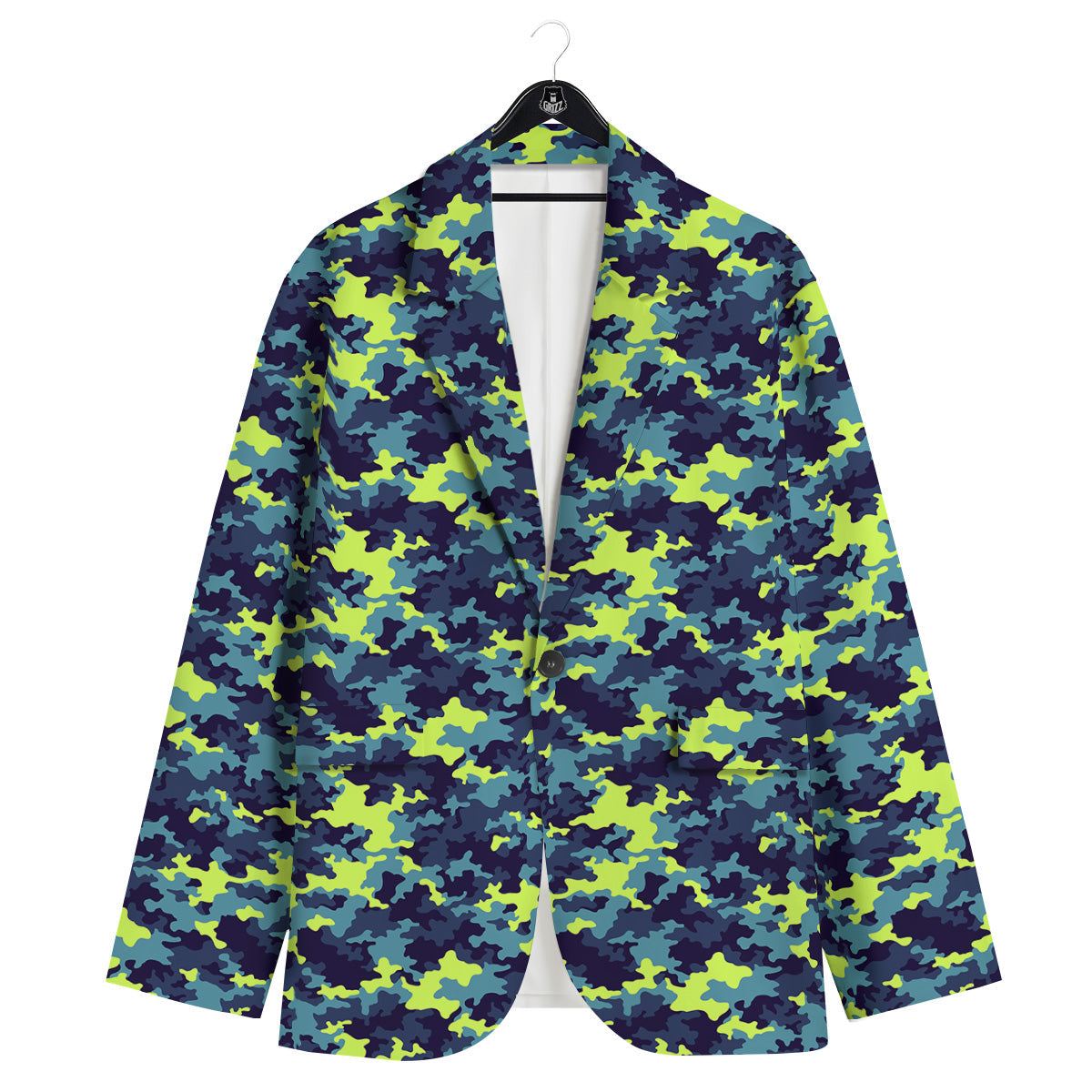 Camouflage Blue And Neon Green Print Pattern Men's Sport Coat-grizzshop