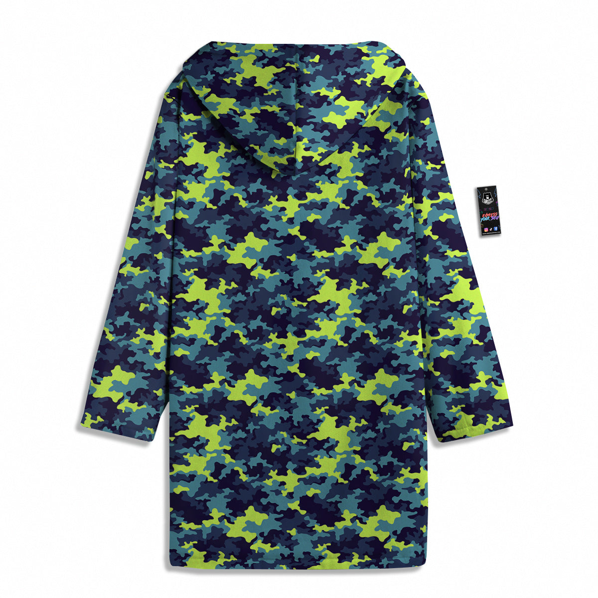 Camouflage Blue And Neon Green Print Pattern Men's Windbreaker Jacket-grizzshop