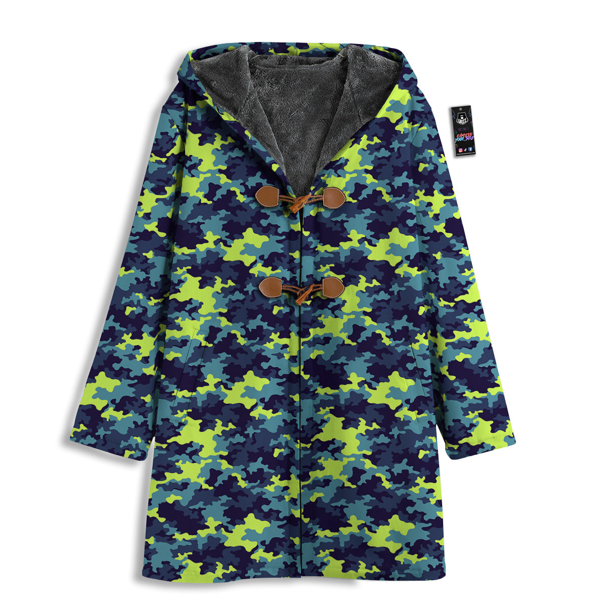 Camouflage Blue And Neon Green Print Pattern Men's Windbreaker Jacket-grizzshop