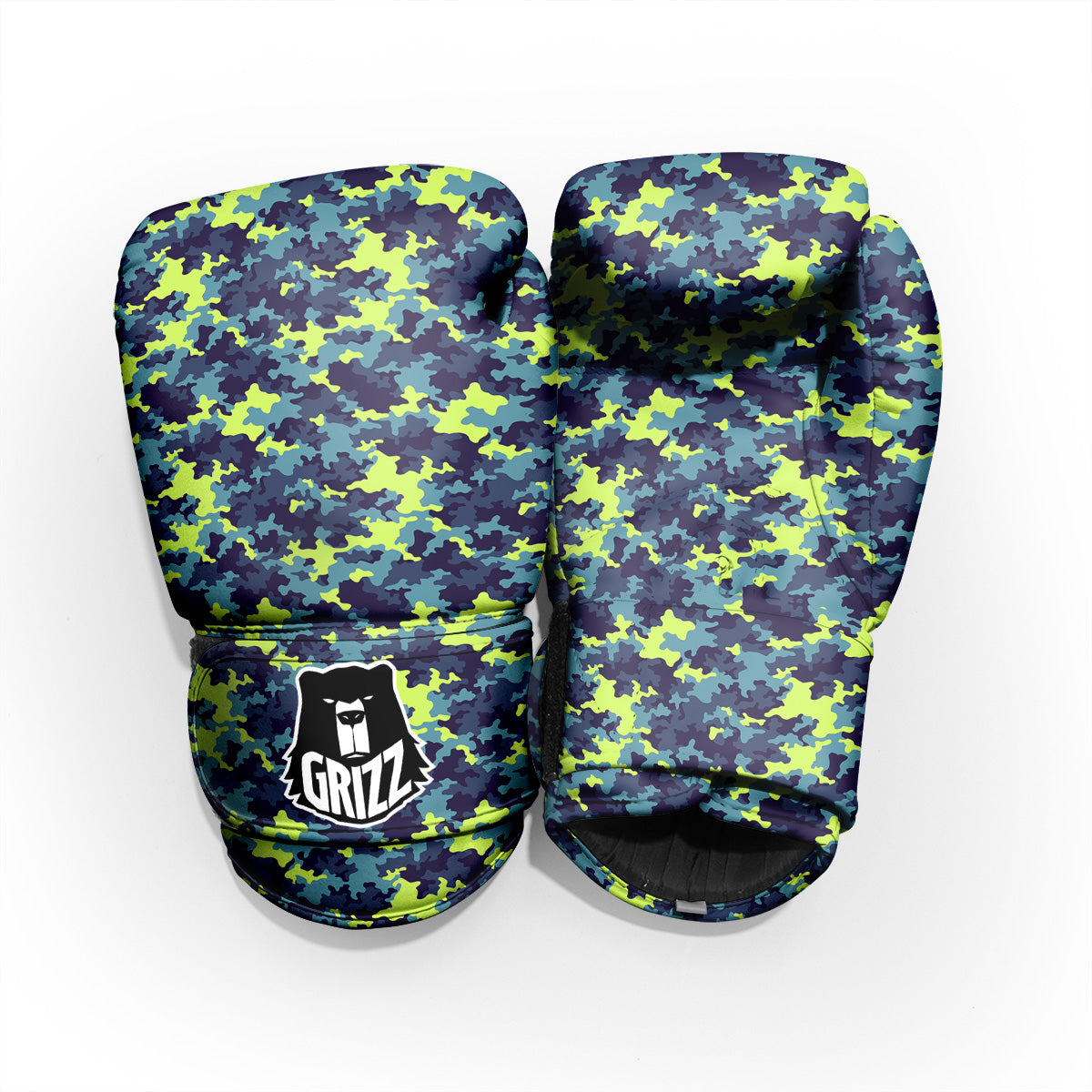 Camouflage Blue And Neon Green Print Pattern Pro Boxing Glove