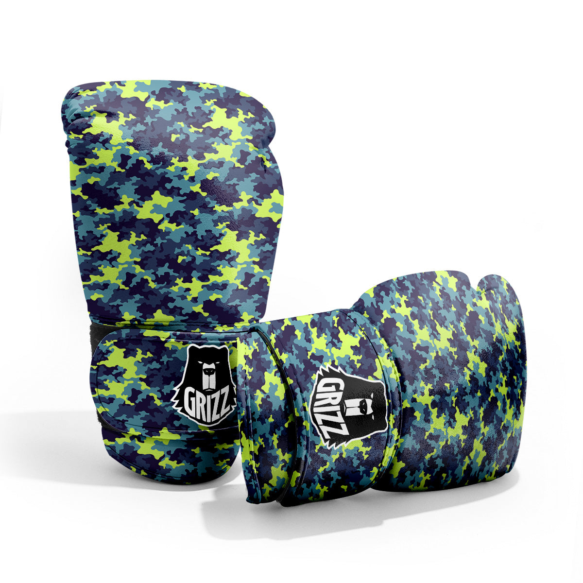 Camouflage Blue And Neon Green Print Pattern Pro Boxing Glove