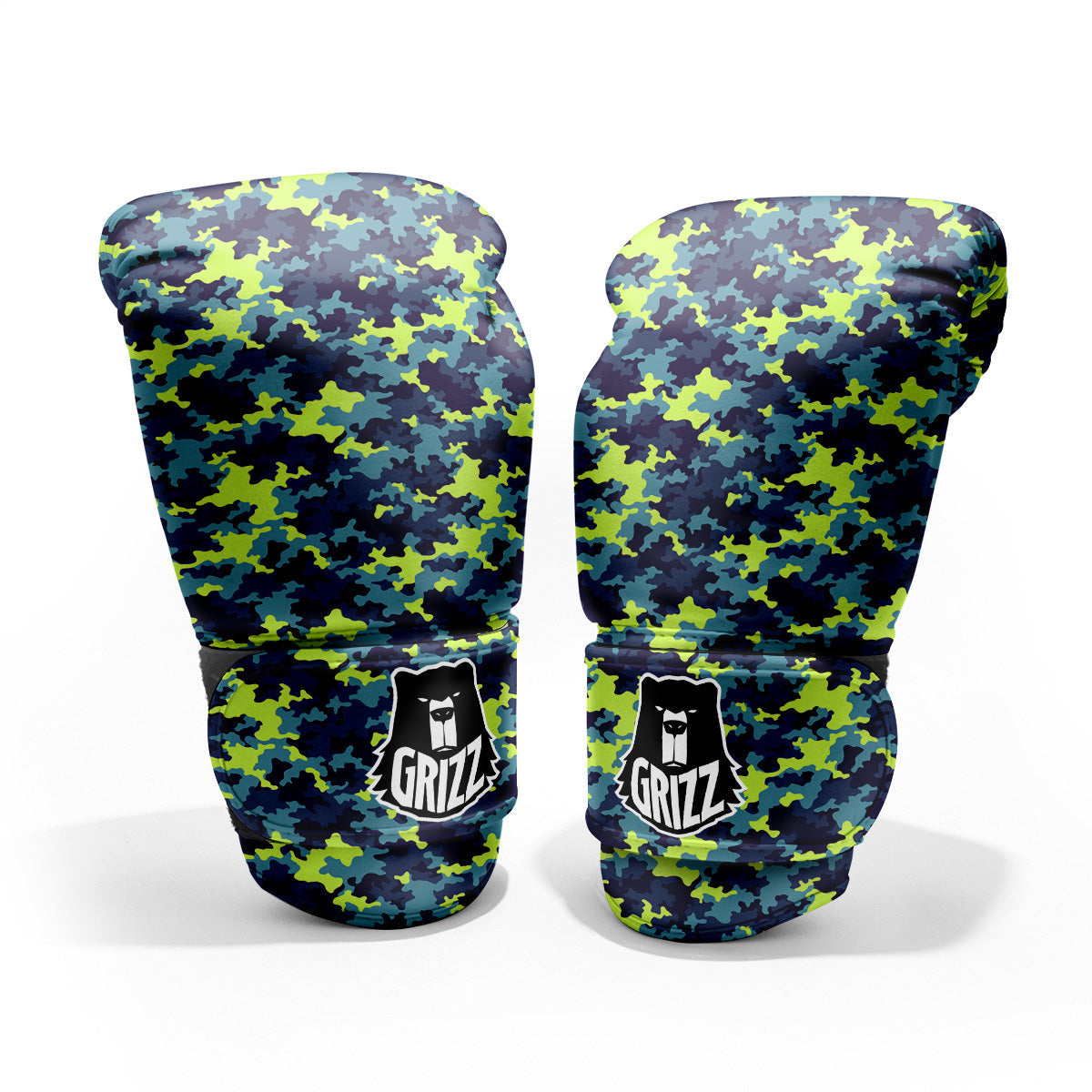 Camouflage Blue And Neon Green Print Pattern Pro Boxing Glove