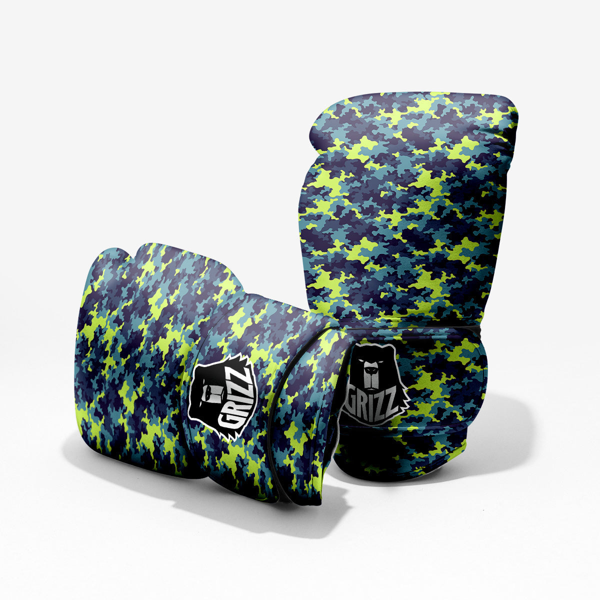 Camouflage Blue And Neon Green Print Pattern Pro Boxing Glove