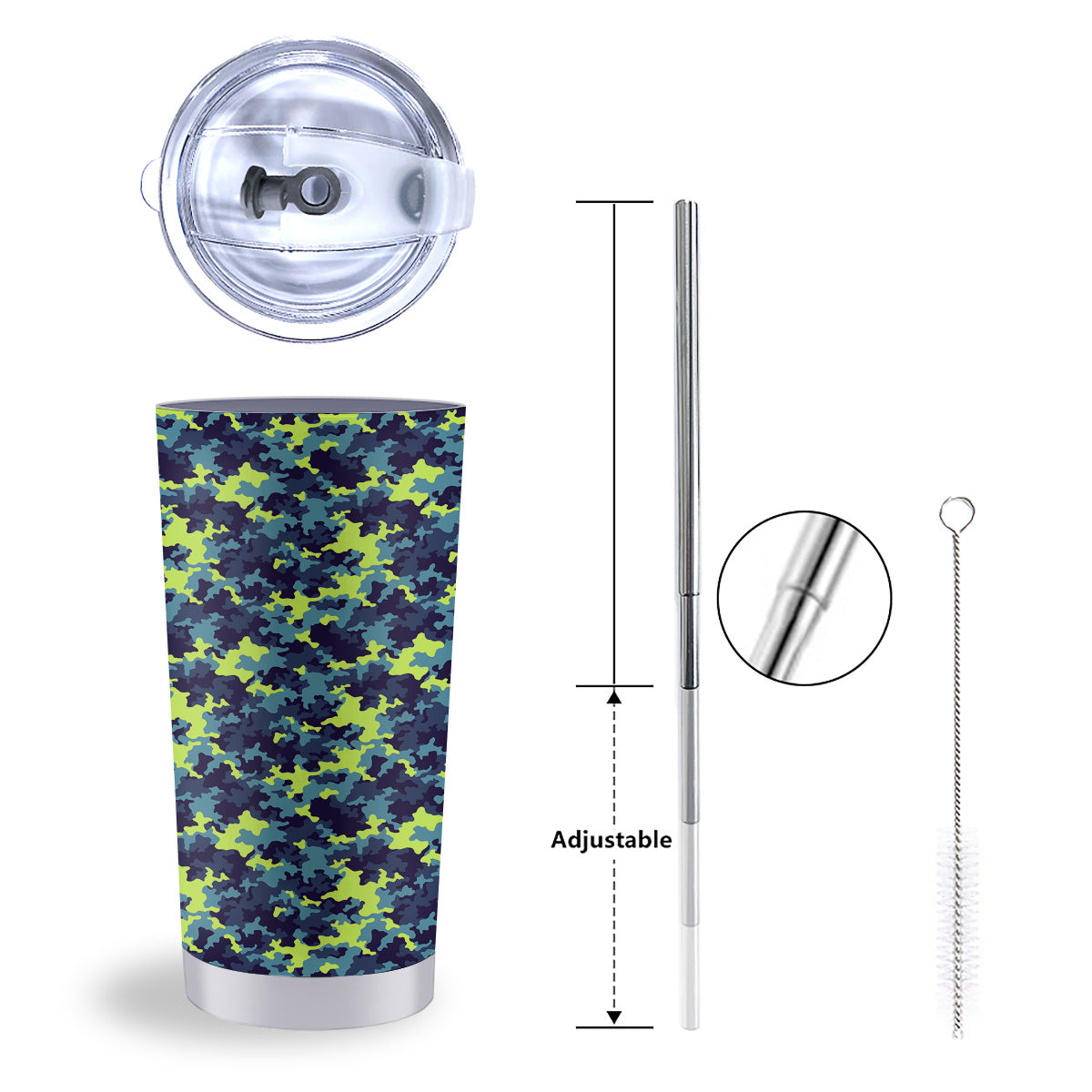Camouflage Blue And Neon Green Print Pattern Tumbler-grizzshop