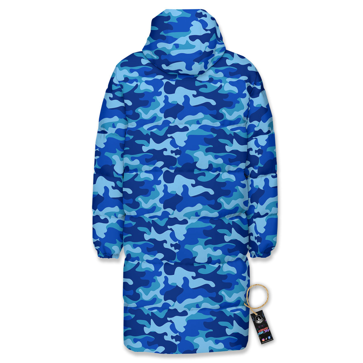 Camouflage Blue Print Long Down Jacket-grizzshop