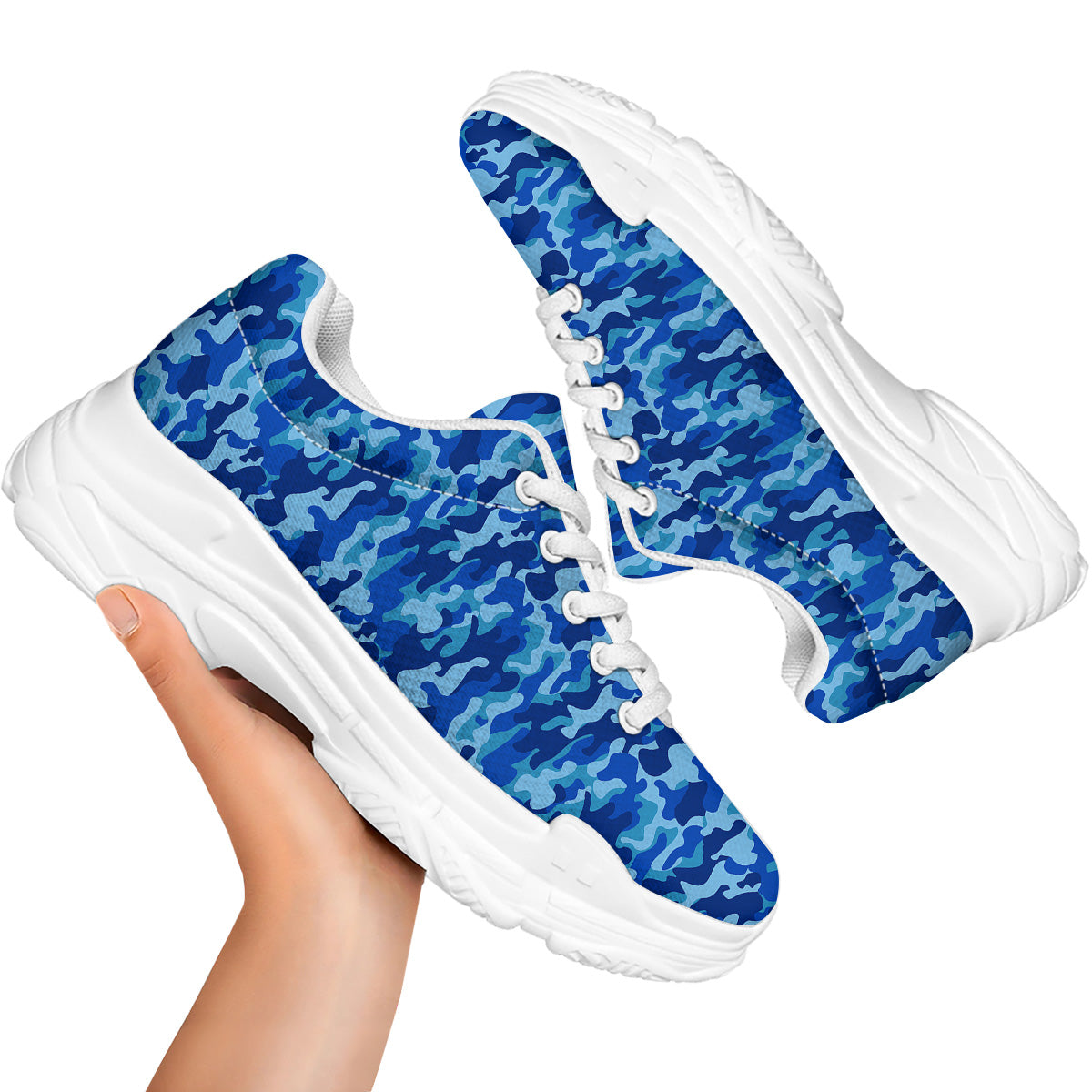 Camouflage Blue Print White Chunky Shoes-grizzshop