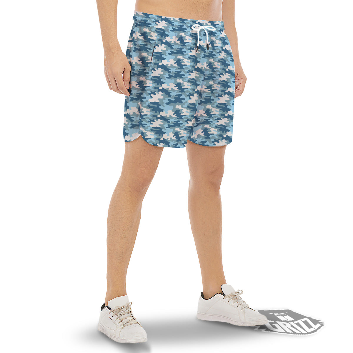 Camouflage Blue Snow Print Men's Gym Shorts-grizzshop