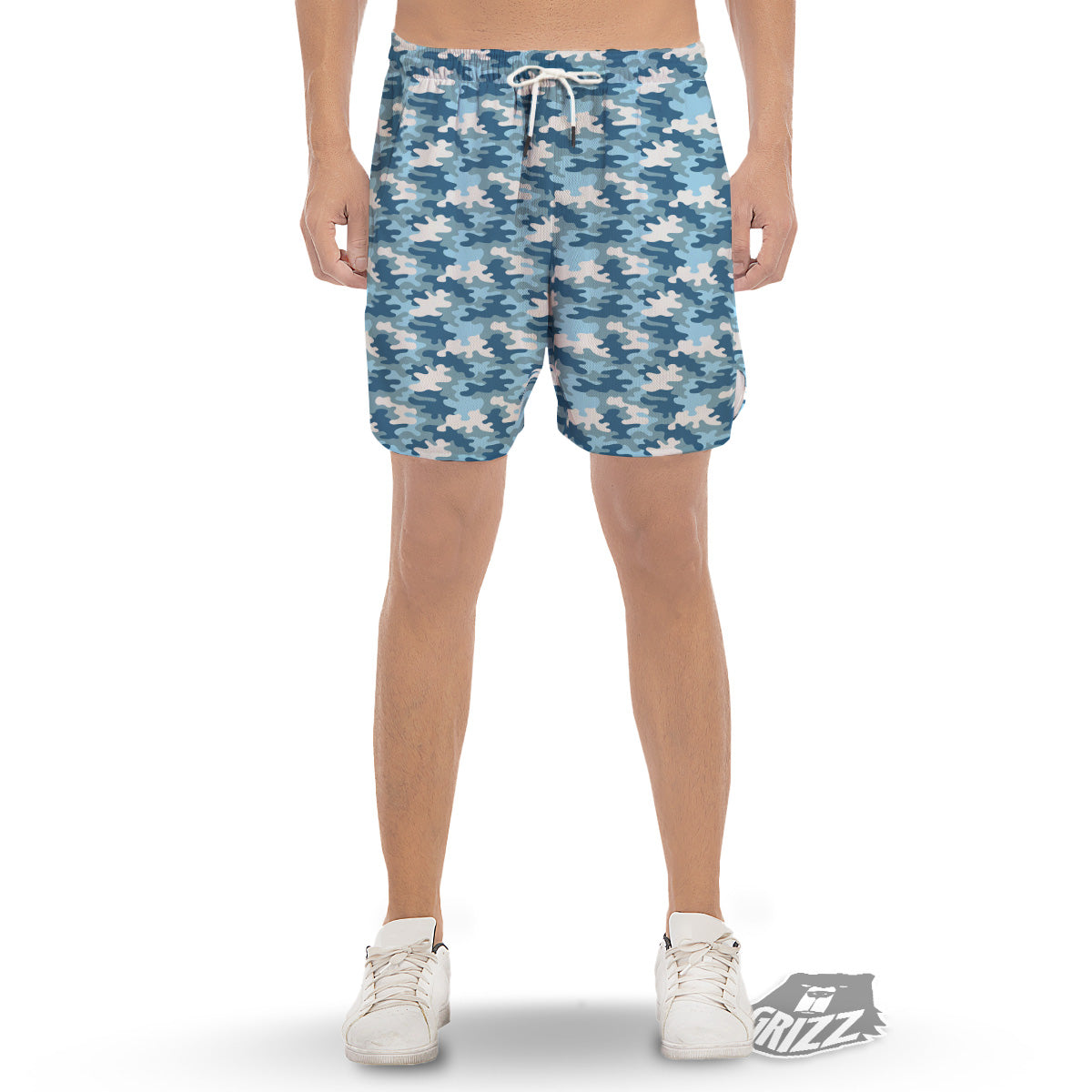 Camouflage Blue Snow Print Men's Gym Shorts-grizzshop