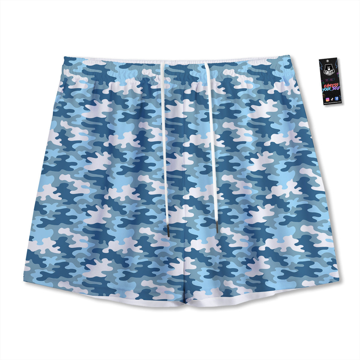 Checkered White And Green Print Pattern Mesh Shorts