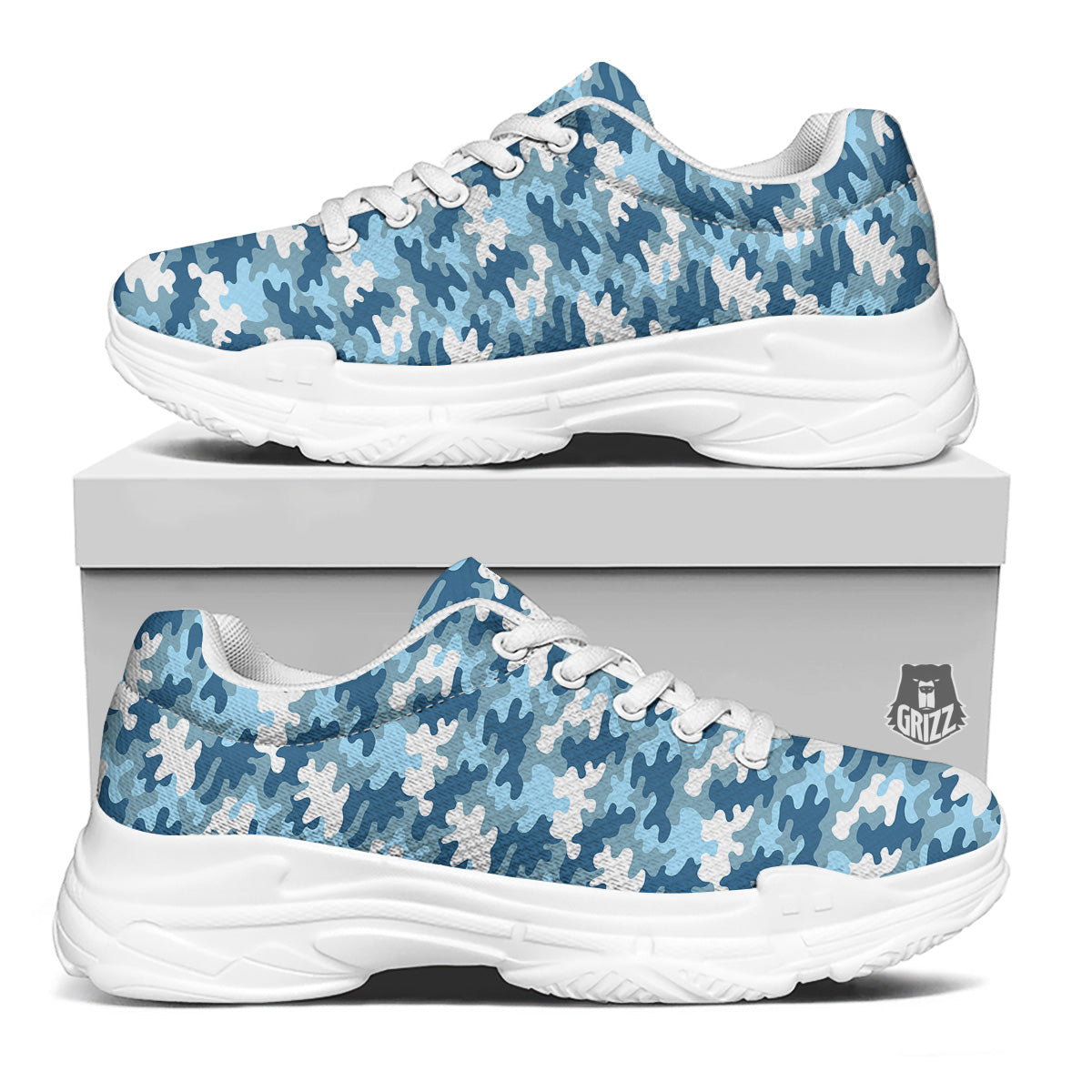 Camouflage Blue Snow Print White Chunky Shoes-grizzshop