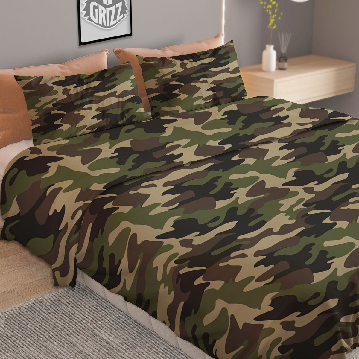 Camouflage Brown And Green Print Duvet Cover Bedding Set